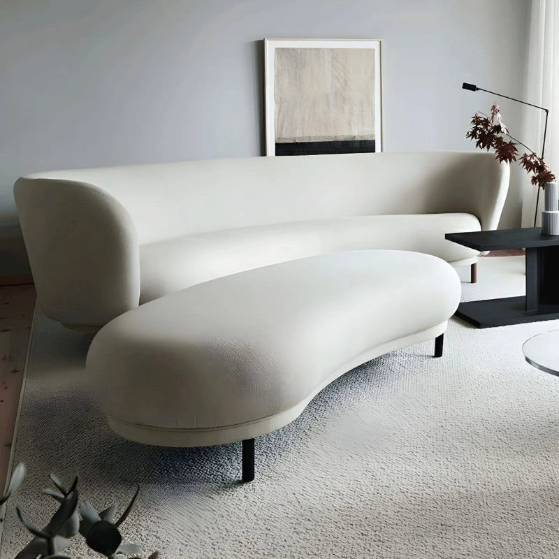 Cream kidney-shaped bench with bench ottoman elegance and floating cylindrical legs