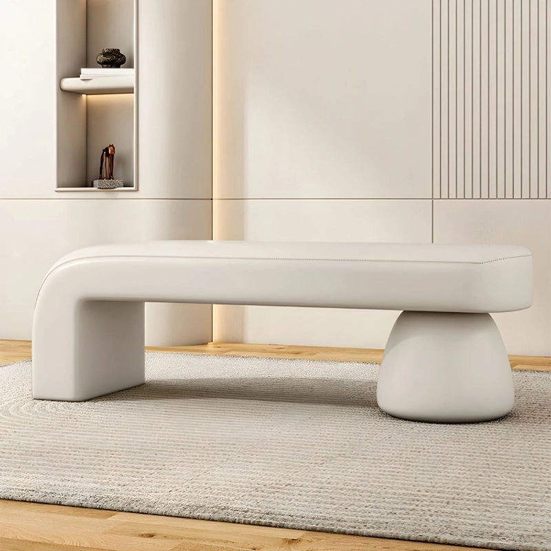 Asymmetrical bench design with bench ottoman and rectangular silhouette in faux leather