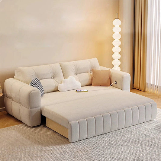 Ivory suede tufted couch with sofa cum bed design and convertible couch sleeper structure