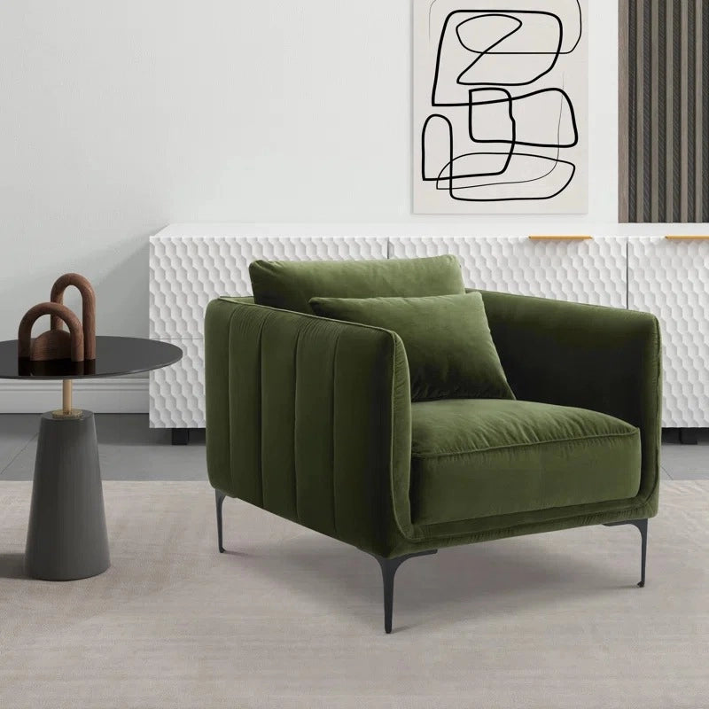 Tufted armrest sofa with matte legs, latest sofa design, cloth sofa, green - 1 seater