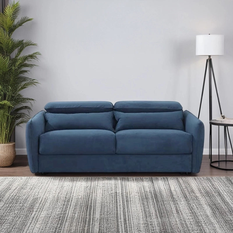 Backrest and seat close-up pic, convertible sofa bed + sofa bed couch, boxy shape, velvet finish