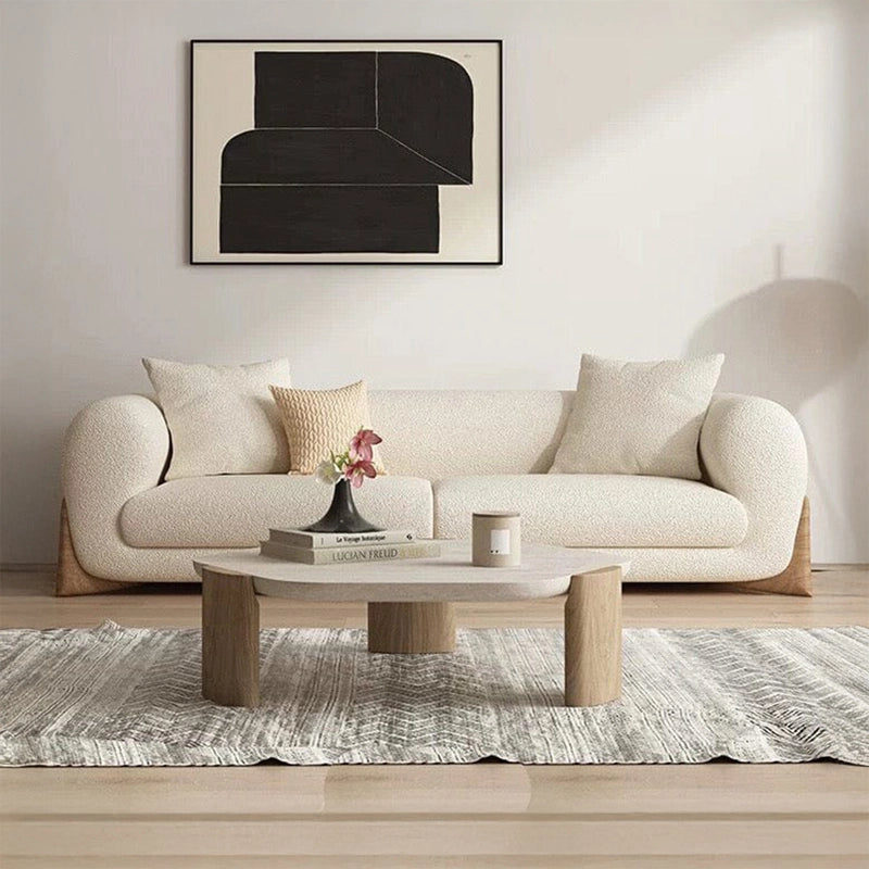 Curved armrests and cushioned depth with stylish sofa design and couch set design – 3 seater, cream