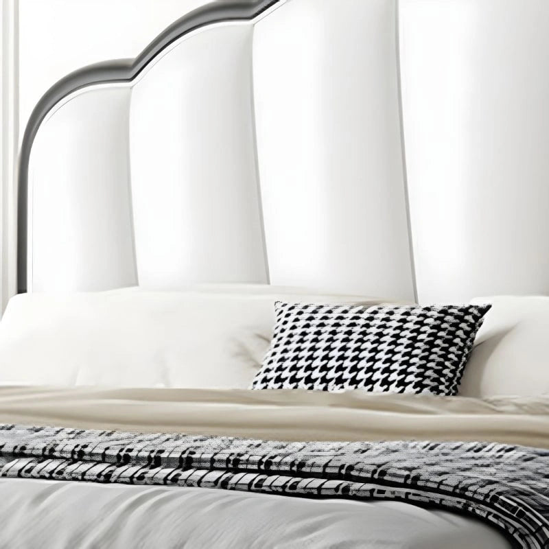 King size upholstered bed cot with premium fabric upholstery and sophisticated modern bedroom design