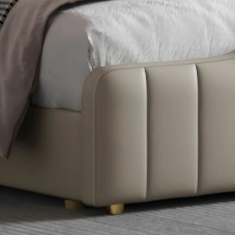 Side angle view of Rafilo custom upholstered bed highlighting storage functionality and contemporary bed cot design