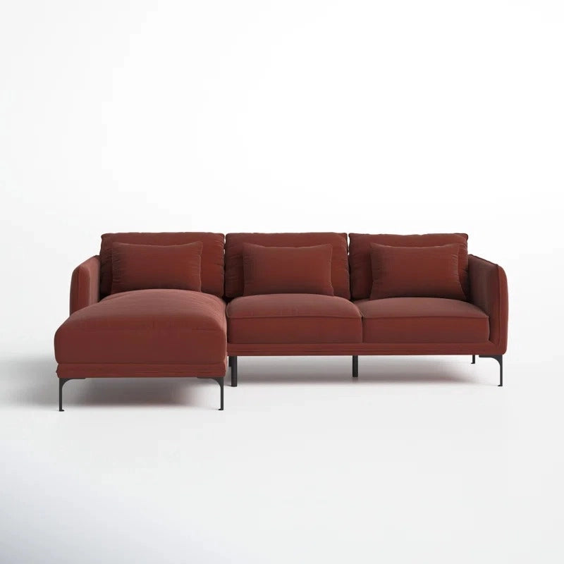 Velvet channel tufted design sofa, modern sofa design, red colour - 2+Lounger