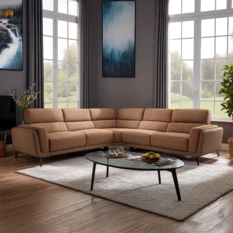 Slim metal leg brown l shaped couch with contemporary sofa design and fabric couch - 2+corner+2