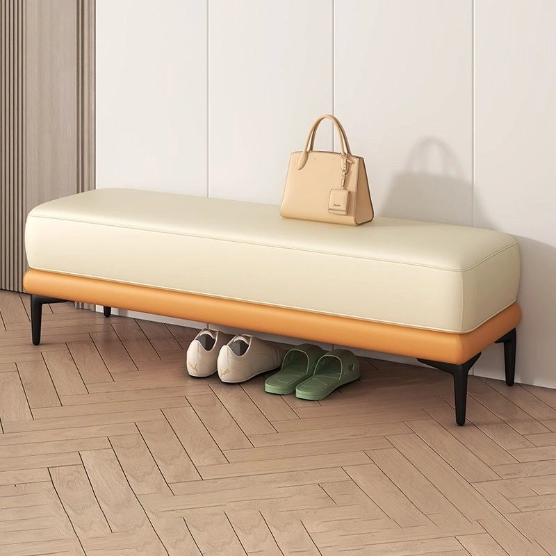 Modern orange faux leather bedroom bench with space-saving entryway bench base