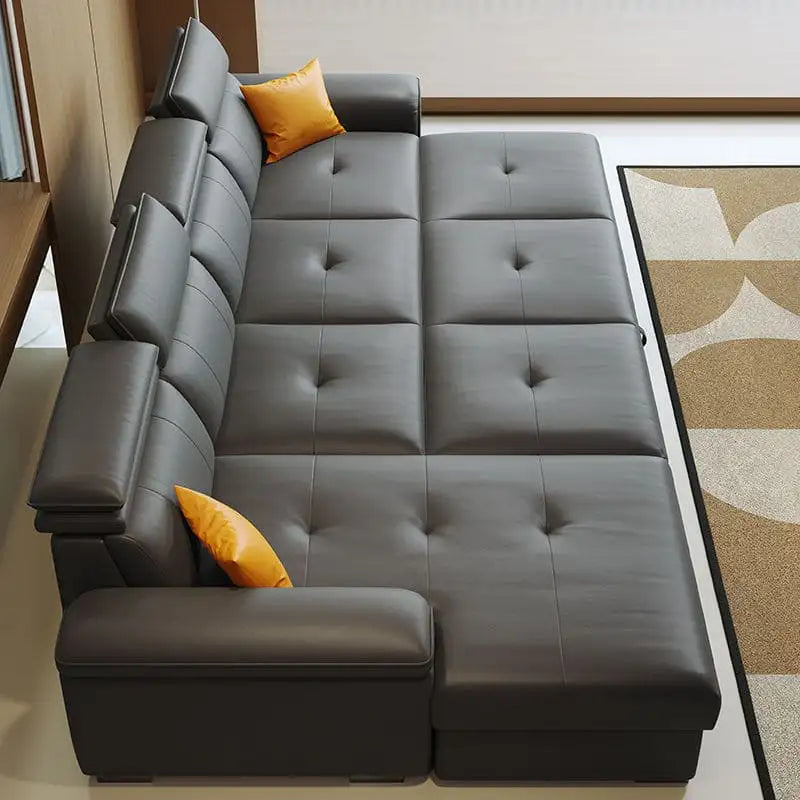 Cream white upholstery with sofa bed design + sofa bed couch + flat arm profile + motorised recliner