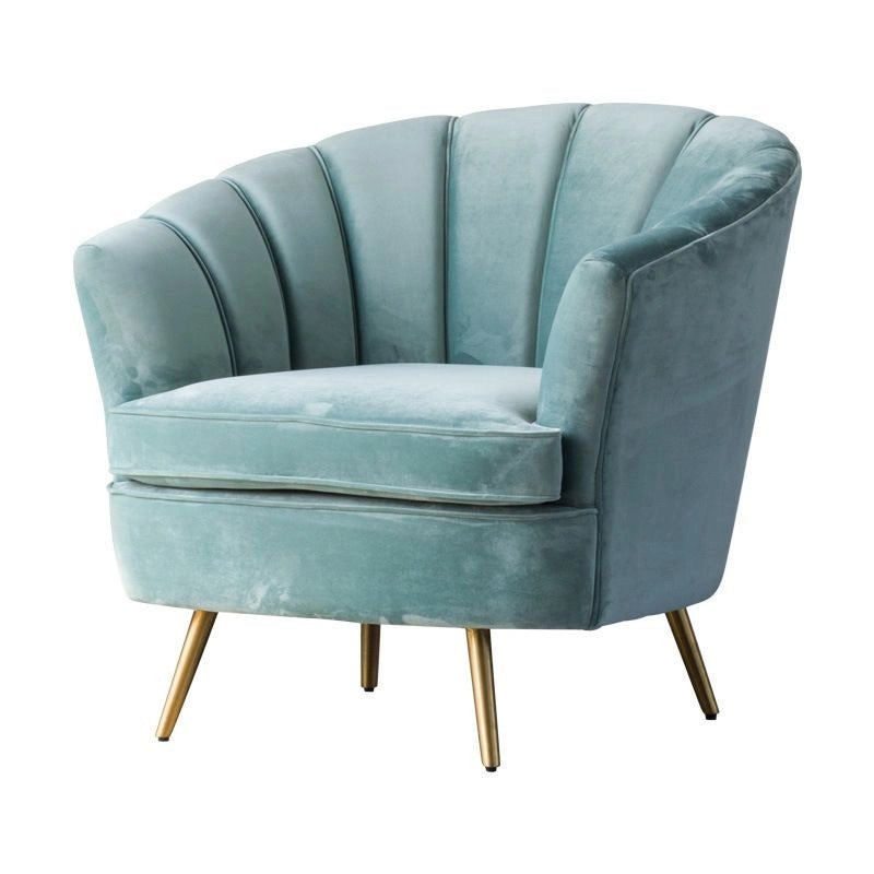 Rounded barrel profile armchair, sofa armchair, individual living room chair, aqua upholstery