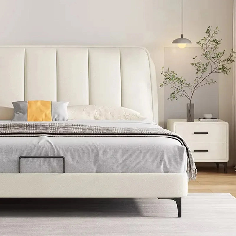 Side angle photo, master bedroom bed design, new bed design, sleek profile, black legs