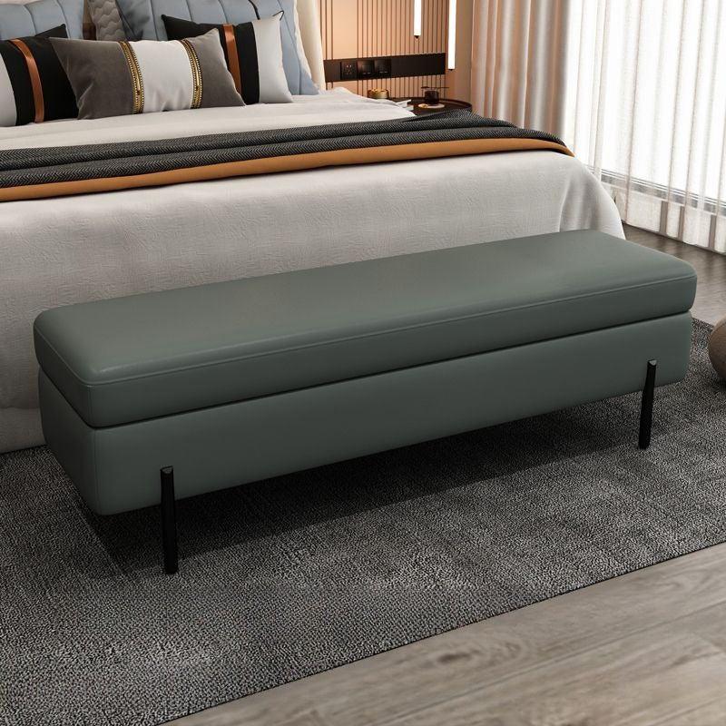 Padded rectangular seat bench with storage and bedroom bench utility in slate green