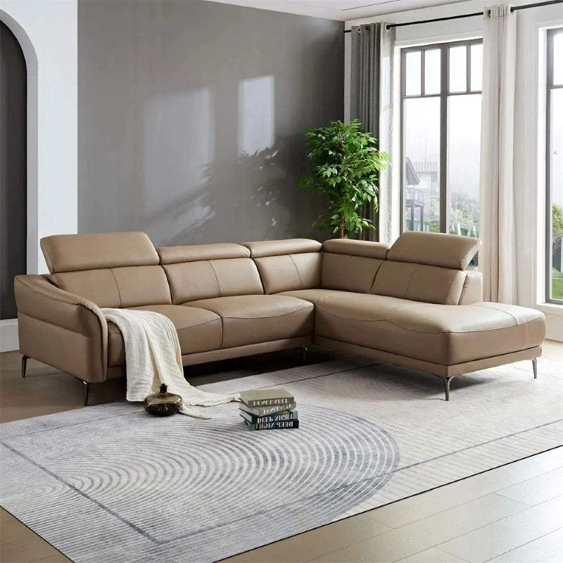 Sleek stitch detail couch set design with premium sofa build in light brown tone