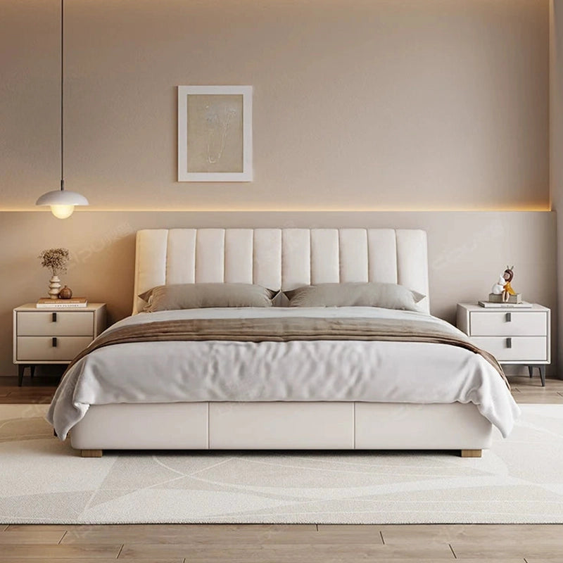 Plush padded frame with floating legs, modern bed design and master bedroom bed design