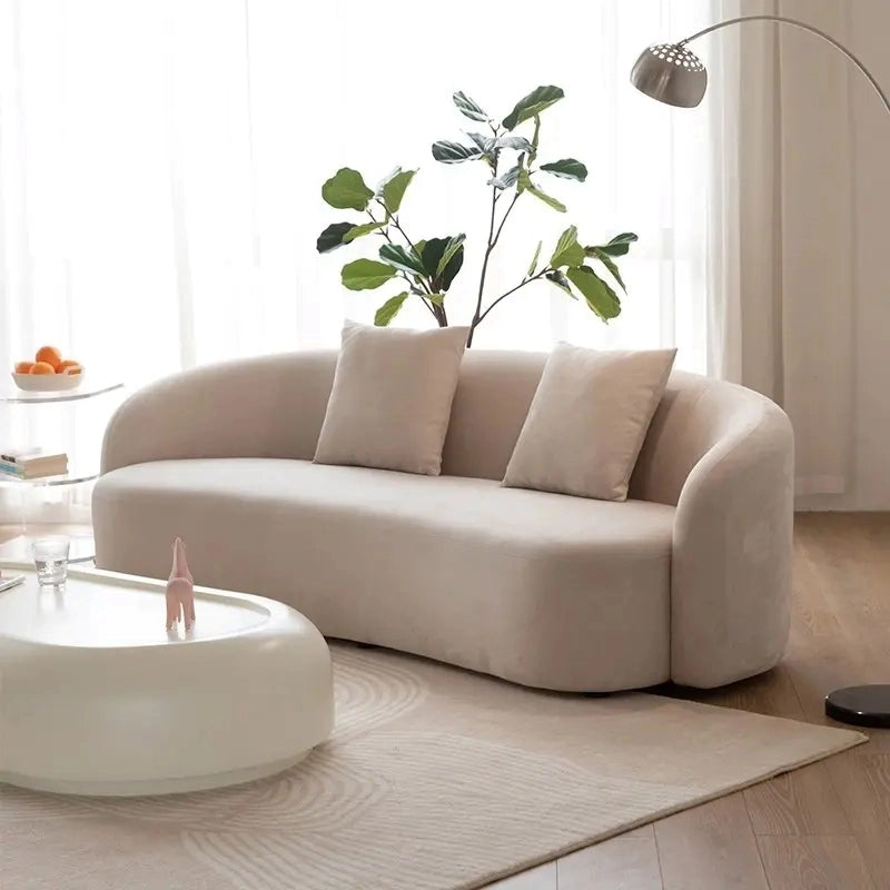 Cloud-like fabric sofa in curved form, latest sofa design, velvet sofa