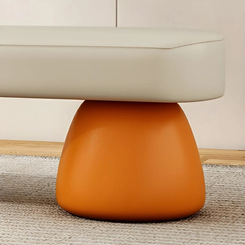 Contrasting legs and top stitching, 2 seater bench with modern sculptural build