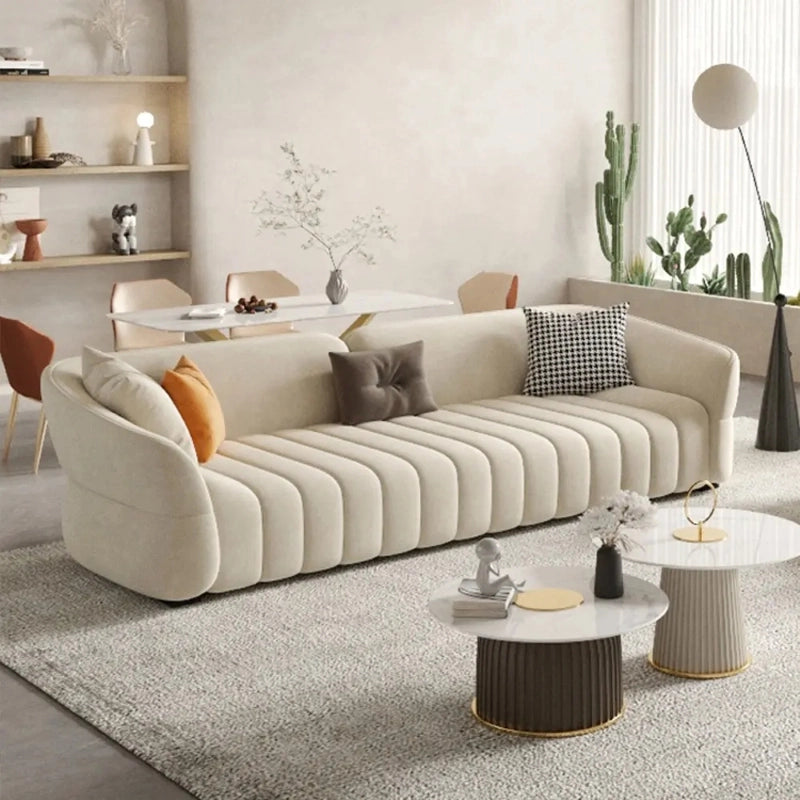 Designer couch in boucle texture – cloth sofa + 3 seater sofa – ivory beige seating