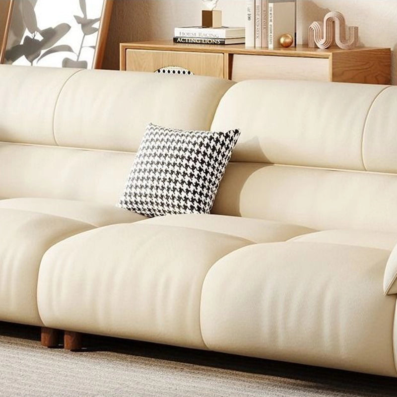 Cream designer sofa with solid wood base – designable sofa set, pure leather sofa