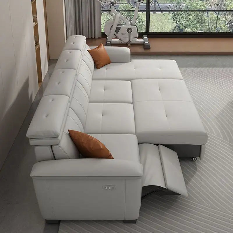 Adjustable headrests photo with sofa bed couch + sofa cum bed design + faux leather + 5-seater layout