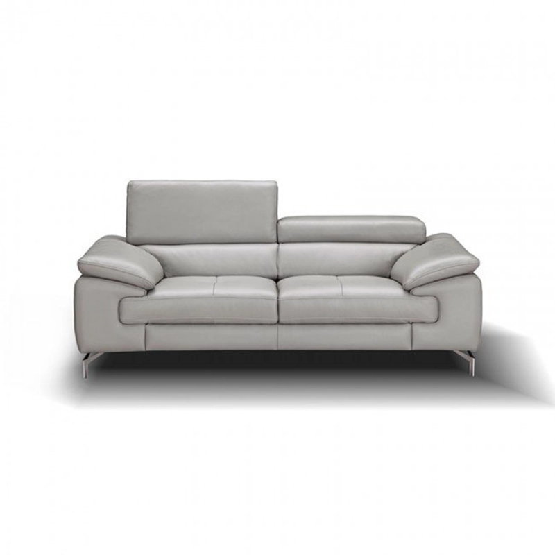 Tufted seating on modern leather sofa – pure leather sofa, design of sofa, stone grey
