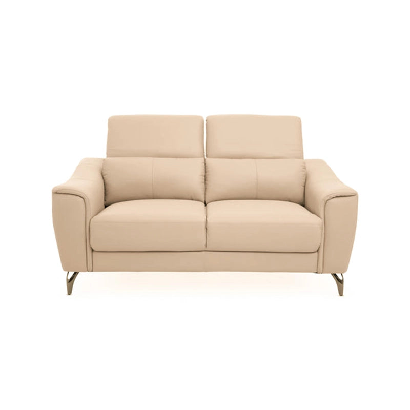 Available in 2 seater and 3 seater sofa options, this premium sofa showcases modern sofa design in warm tan, caramel, grey, and beige finishes.