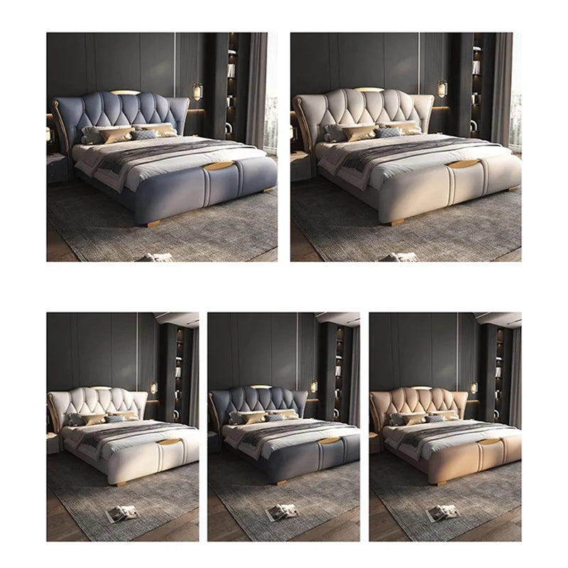 Footboard with gold pull – modern style bed design, bed online – creamy tone, elegant, compact form