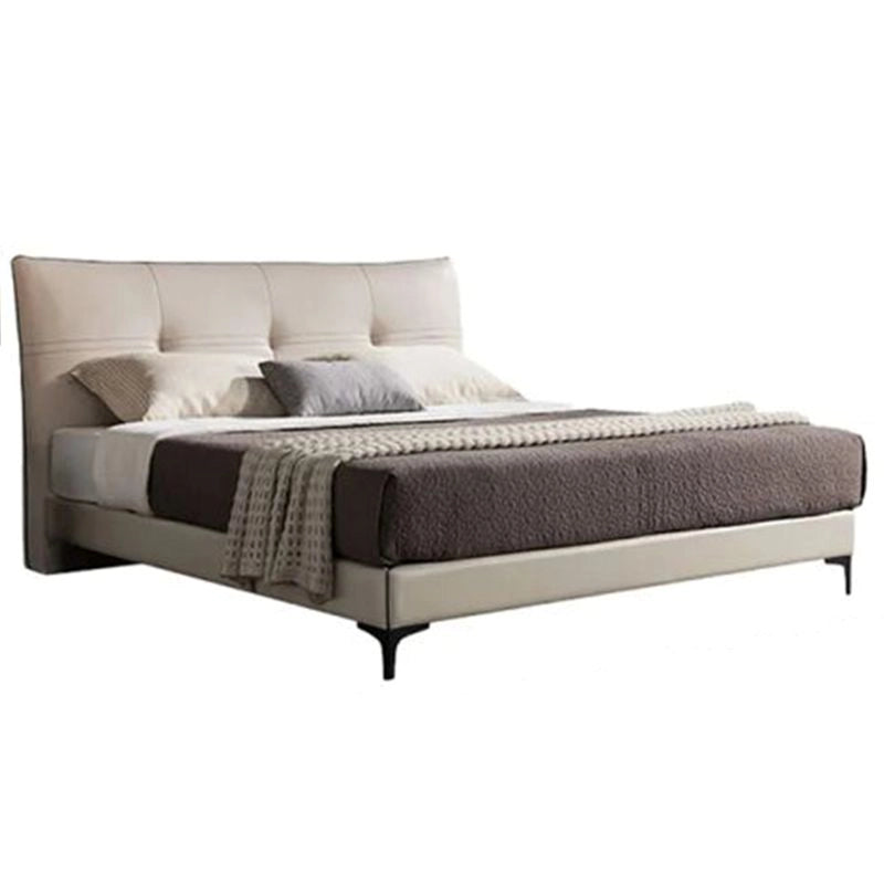  Its slender black metal legs give it a floating appearance and enough under-bed height for robotic vacuums—ideal for urban homes