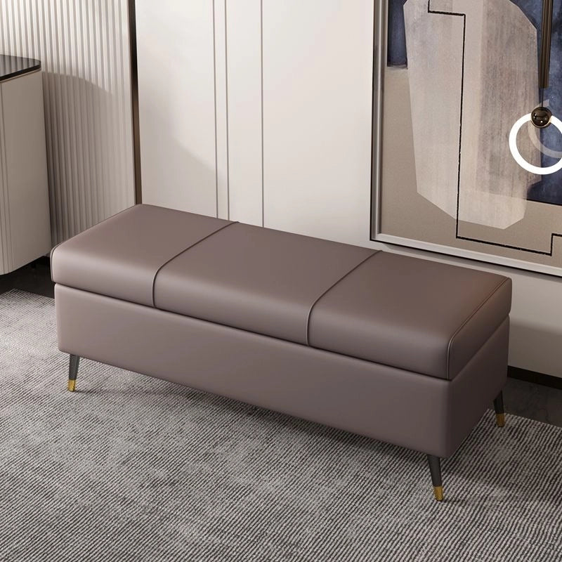 Minimalist entryway 2 seater bench with contemporary bench ottoman look