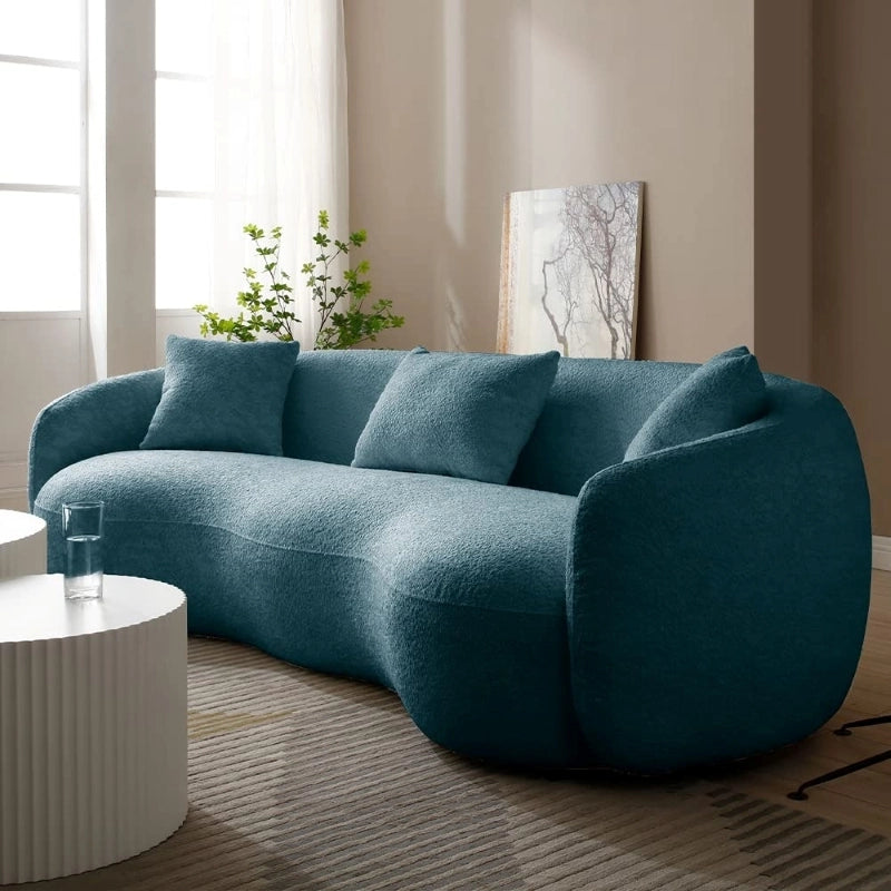 Hidden base structure in teal blue, living room couch and sofa set design, minimal base