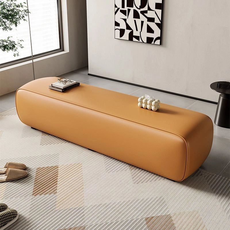 Minimalist bench photograph with faux leather cover and bench seating under window