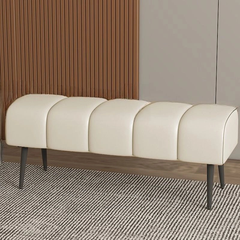 Bold geometric lines of bench seating and sofa bench in beige Nova fabric