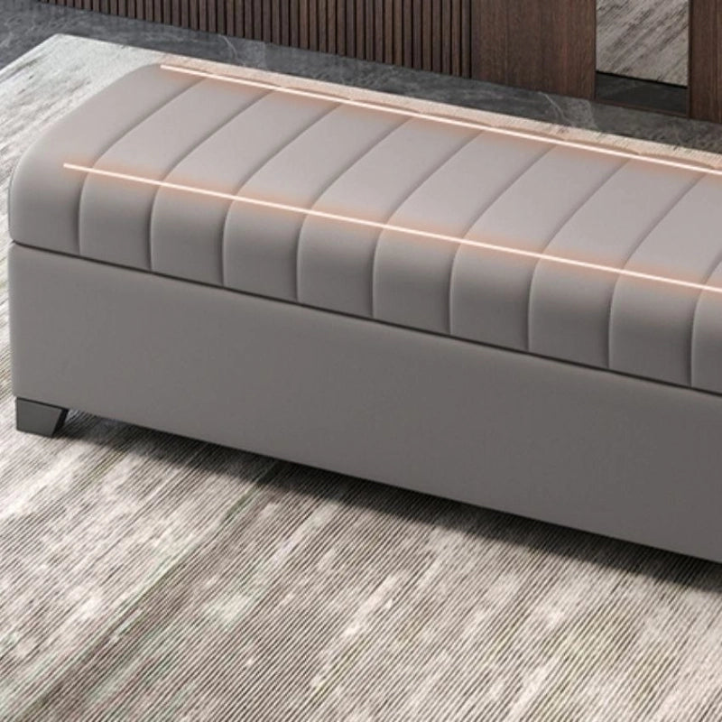  Hidden hinge bench with rectangular shape and dark wood legs, bed bench