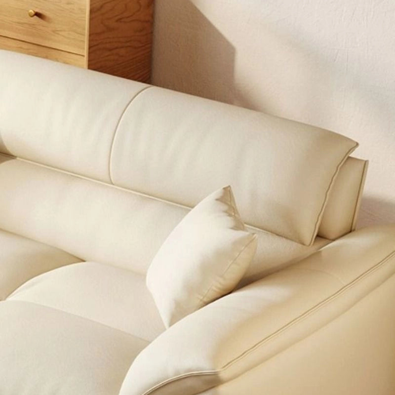 Cream leather sofa in modern form – stylish sofa design, living room couch, leather