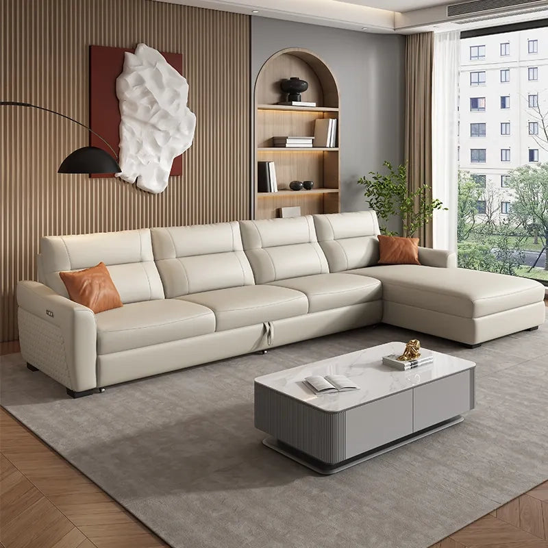 Designer pic of sofa sleeper in satin beige with sofa bed couch and armrest quilting – 4 seater