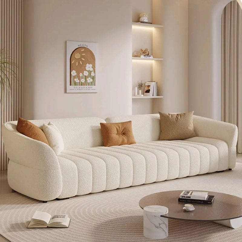 Gallery-style tufted fabric settee – sofa set design + stylish sofa design – linear form