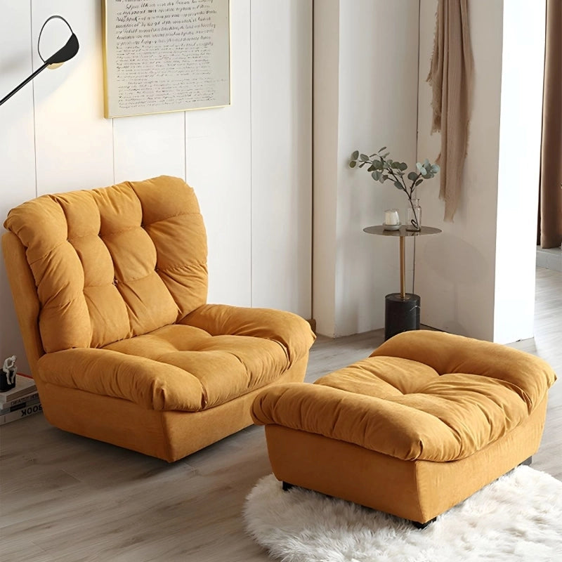 Plush backrest picture with sofa armchair and high back chair, mustard upholstery