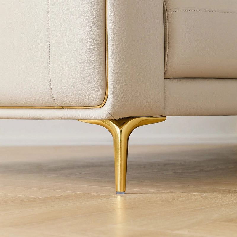 Golden metal legs and arm inlays, corner sofa set, luxury furniture store bangalore