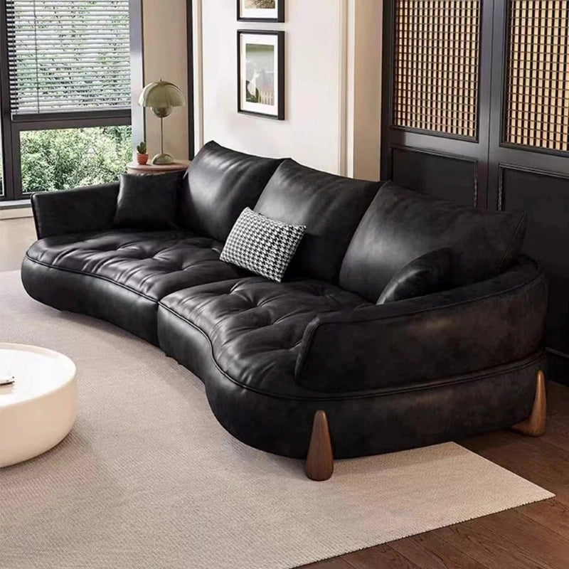 Organic shape with soft edges – latest sofa design + pure leather sofa + leather + black