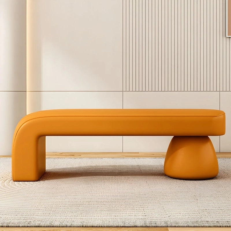 Smooth tan upholstery with bench seating and rounded seat corners