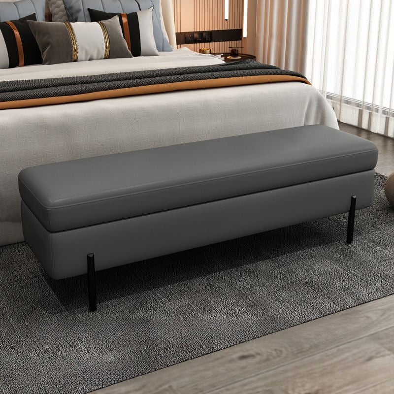 This contemporary upholstered bench blends clean-lined design with practical features, offering an ideal solution for compact homes. 
