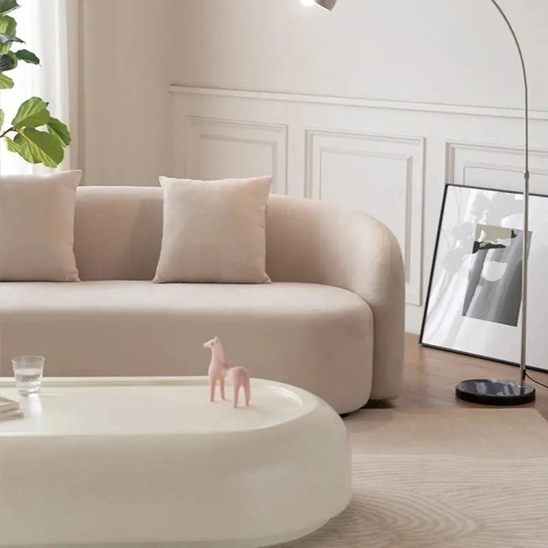 Plush three-seater settee in velvet finish, living room sofa set, modern sofa design