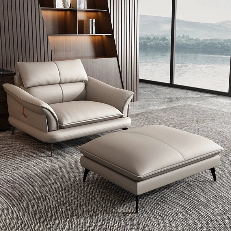 Beige accent chair close-up + comfort chair + one seater sofa chair + piping detail