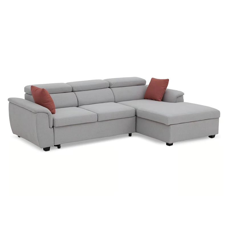 The Sarnis sofacumbed is a modern L-shaped convertible that merges plush comfort with utility for compact homes.