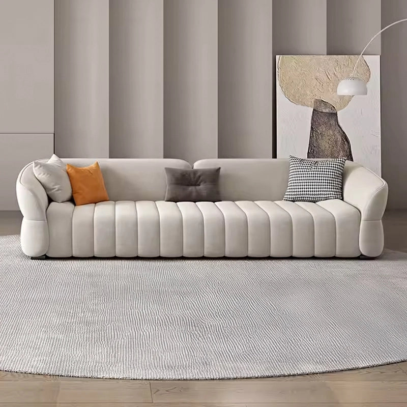Modern sofa with neutral contrast pillows – design of sofa + sofa online – fabric blend finish