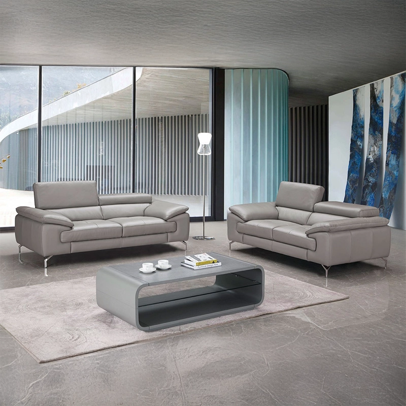 Adjustable headrests in leather settee – living room sofa set, sofa set design, graphite grey