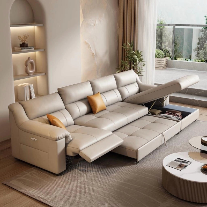 Premium l shape sofa cum bed with convertible couch bed features and quilted seat cushions