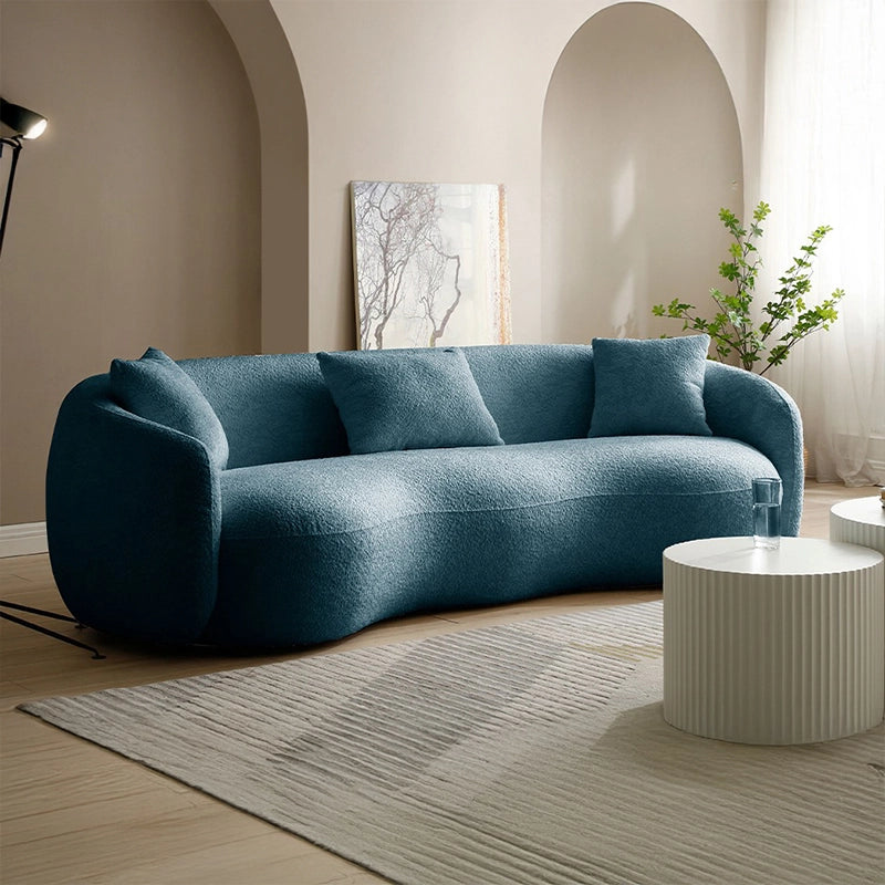 Sculpted seat with throw cushions, buy couch online and living room sofa set, boucle finish