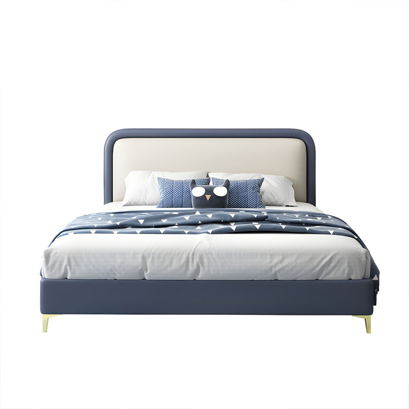Smooth padded corners, modern style bed design, bed online, angular gold accent legs