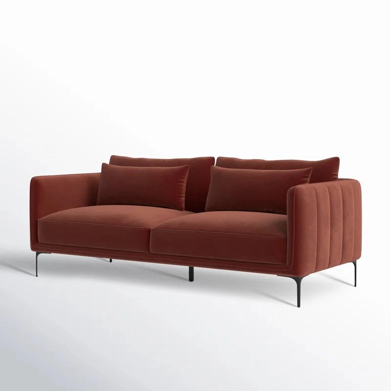 Tufted armrest sofa with matte legs, latest sofa design, cloth sofa, red