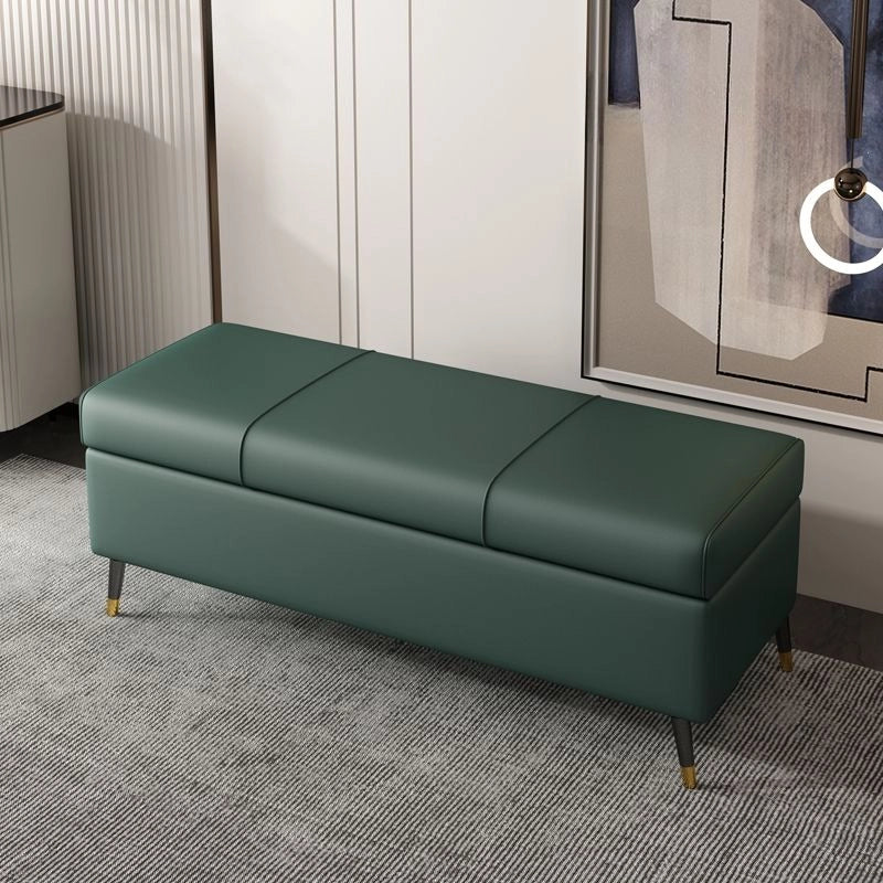 Upholstered in smooth faux leather, the Blaze sofa bench features thick padding and a lift-up seat for hidden storage—making it ideal as a bedroom bench or a bench with storage in your entryway