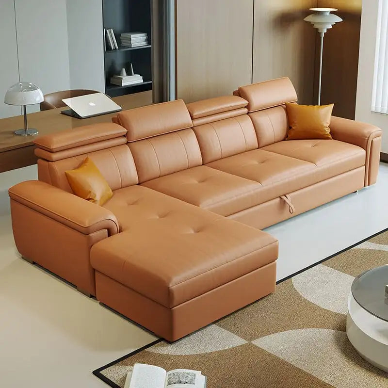 Urilo sofacumbed with premium faux leather tufted finish, adjustable headrests, flat-top arms and sofa cumm bed comfort